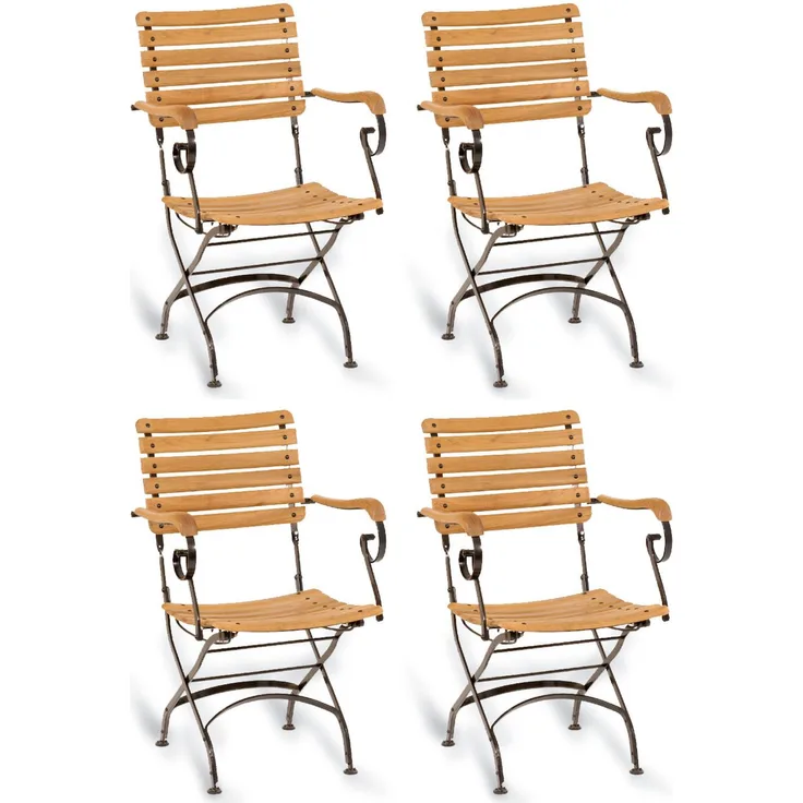 Sonnenpartner 4er-Set Klappsessel Oxford Teakholz und Eisen schwarz Gartenstuhl klappbar