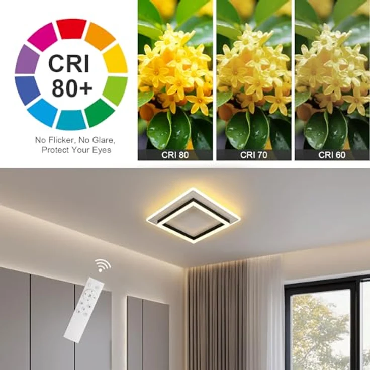 Goeco LED Deckenleuchte Dimmbar 40x40 CM 41W Quadratisch Deckenlampe Schwarz 3000K-6500K LED Lampen Deckenbeleuchtung aus Acryl für Schlafzimmer, Wohnzimmer – Bild 6
