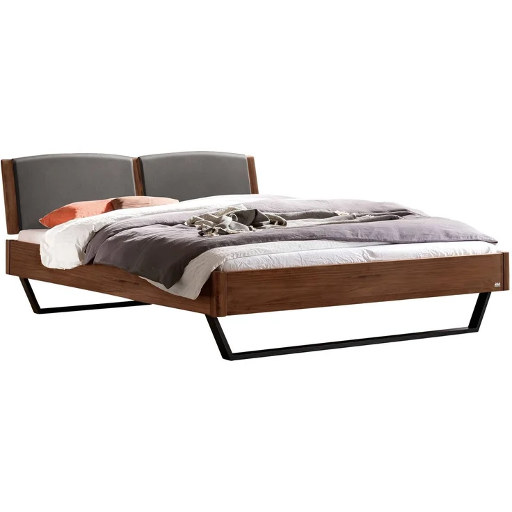 Hasena Massivholzbett Marola Nussbaum gepolstert mit Kufen 180x220 cm, Komforthöhe 25 cm – Bild 1