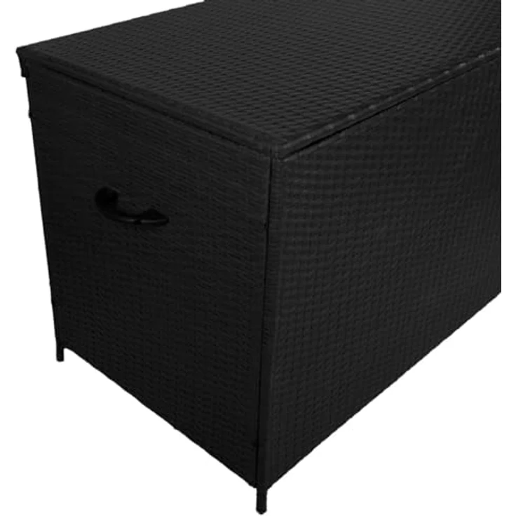 Monstershop Kissenbox, Rattan mit pulverbeschichtetem Stahlrahmen, Schwarz, 582 Liter Stauraum, gasunterstützter Deckelhebemechanismus – Bild 8