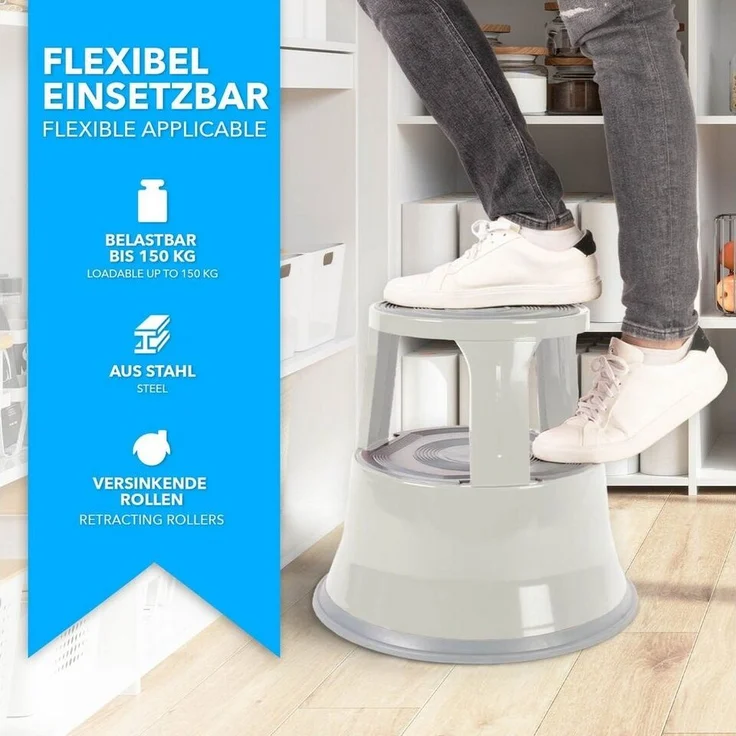 Karat Tritthocker Elefantenfuß, 4 Farben Rollhocker, Hocker, Sitzfläche ohne Lehne, Stahl – Bild 3
