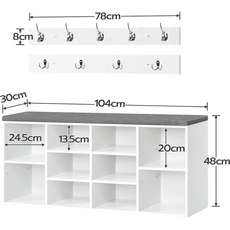 Hoobro SCHUHREGAL Set Weiß Holz Wandgarderobe (H 48 x T 104 x B 30 cm) – Bild 3