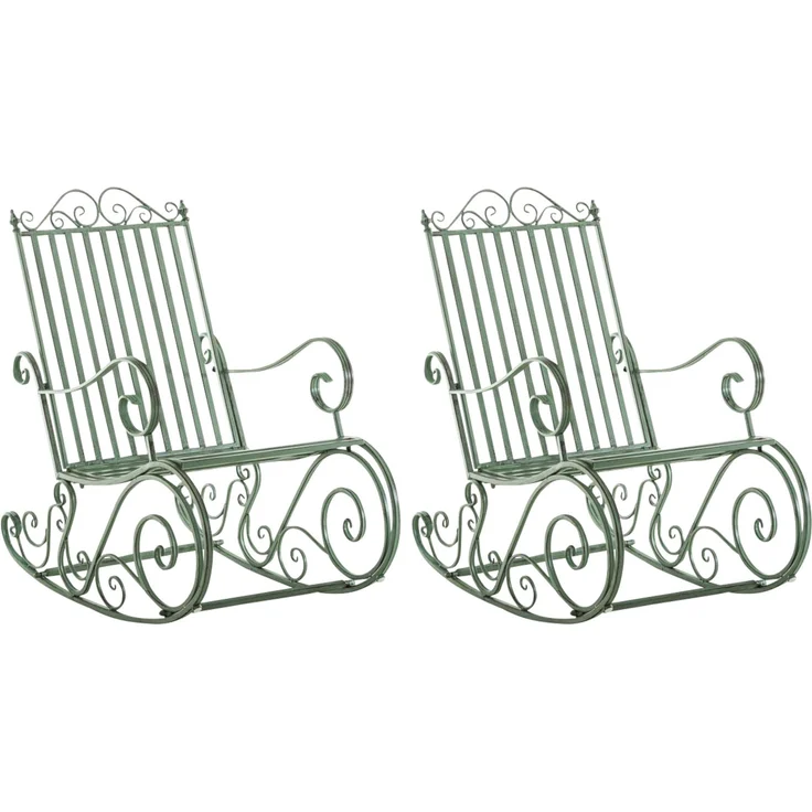 Schaukelstuhl ANNA 2er Set Antik Outdoor - 56x90x94cm, Metall, Antik-Grün | Gartenstuhl Liegestuhl Relaxstuhl Garten Terrasse – Bild 1