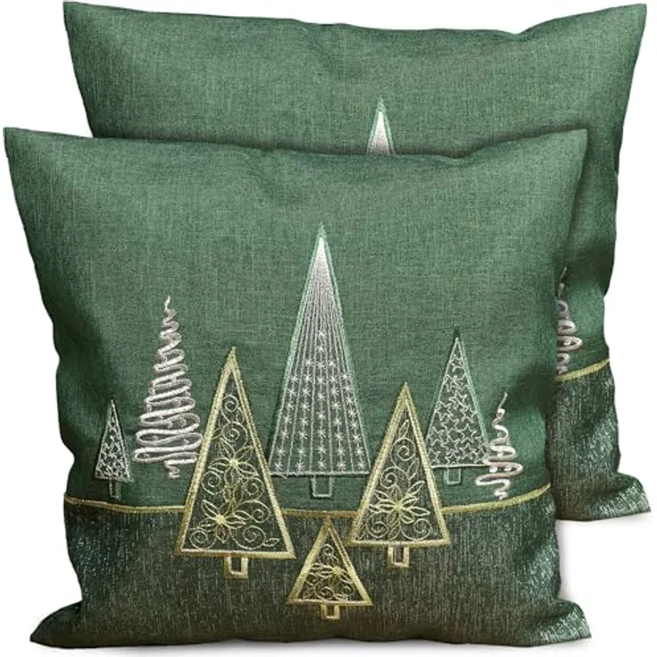 matches21 HOME & HOBBY Kissenbezüge 2er Set Kissenhüllen 40x40 cm dunkelgrün mit Tannenbaum Weihnachten, (2 Stück), Zierkissen-Bezüge für Sofa-Kissen, Couch-Kissen – Bild 2
