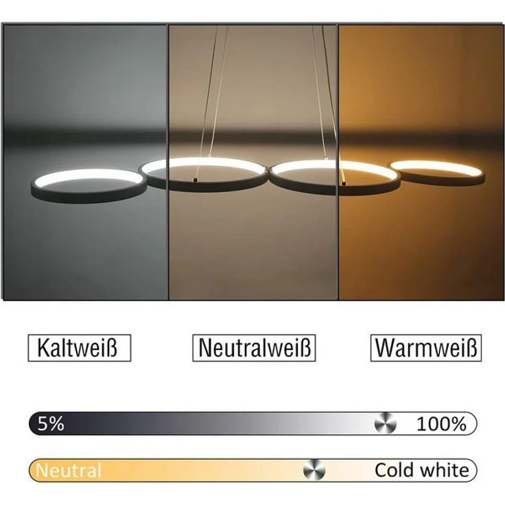 Nettlife LED Pendelleuchte Esszimmer Dimmbar mit Fernbedienung Weiß 54 W 88CM, Höhenverstellbar, LED fest integriert, Warmweiß Neutralweiß Kaltweiß, Wohnzimmer Schlafzimmer – Bild 4