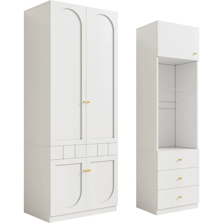 Kleiderschrank-Set, 2-türiger Kleiderschrank + Vitrine, Schlafzimmermöbel-Set, Schlafzimmer-Aufbewahrungsmöbel, Lack-Kleiderschrank + Aufbewahrungsschrank, Weißes Möbel-Set,80×50×200 cm,50×40×180 cm--Weiß--62.51x54x17.3cm--YOUDENOVA – Bild 3