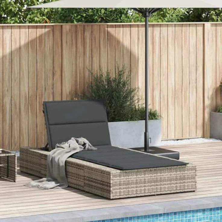 vidaXL Sonnenliege mit schwebender Auflage, Hellgrau Poly Rattan, verstellbare Rückenlehne, pulverbeschichteter Stahlrahmen – Bild 2