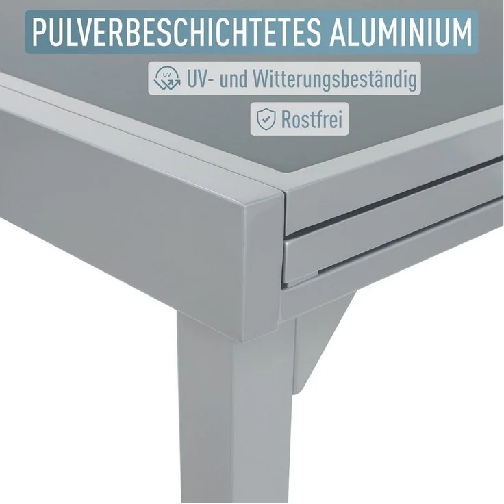 ib style Gartentisch Diplomat Quadro Ausziehtisch 90 - 180 cm Anti Fingerprint silber (Tisch), Gartentisch - ESG-Sicherheitsglas - Anti-Fingerprint – Bild 3