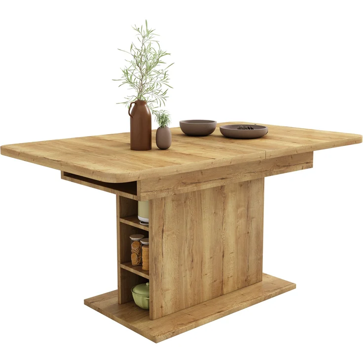 Esstisch ausziehbar, L110-130cm, Natur, mit Stauraum, platzsparend, B70xH75 cm – Bild 6
