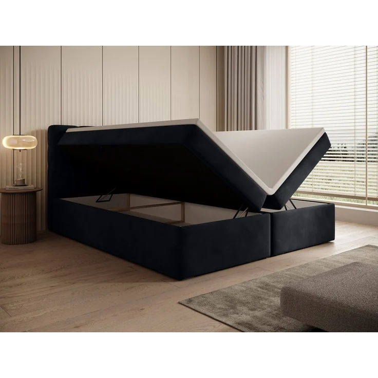 thematys Boxbett Luxus mit Bettkasten 200x200cm, mit Bonnellfederkernmatratze H3, Bouclé/Velours, mit Stauraum, mit 3 cm Topper, Schwarz (Holland 19), Art.-Nr. S0WGG0ANHVI – Bild 5