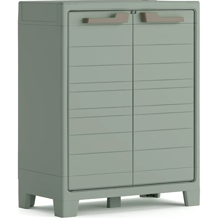 Keter Planet Outdoor Kunststoffschrank, niedrig, jadegrün, 80 x 44 x 100 cm, inkl. 2 höhenverstellbaren Böden mit je 30kg Tragkraft, für drinnen und draußen geeignet, UV- und wasserbeständig (IPX3)