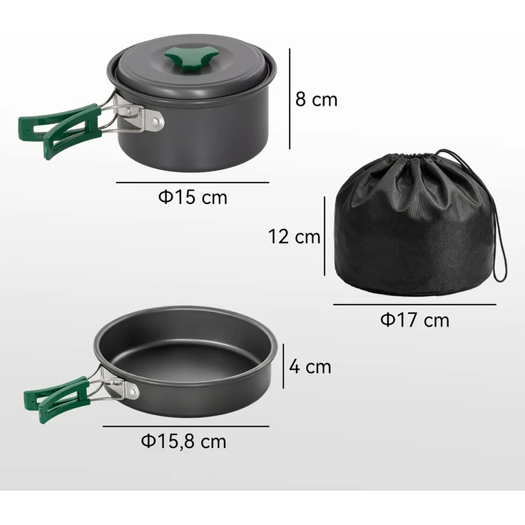 MELAYR, Camping Kochgeschirr Set Anti-Verbrühungsgriffen 8-teilig Grau, 17 x 17 x 10 cm – Bild 5