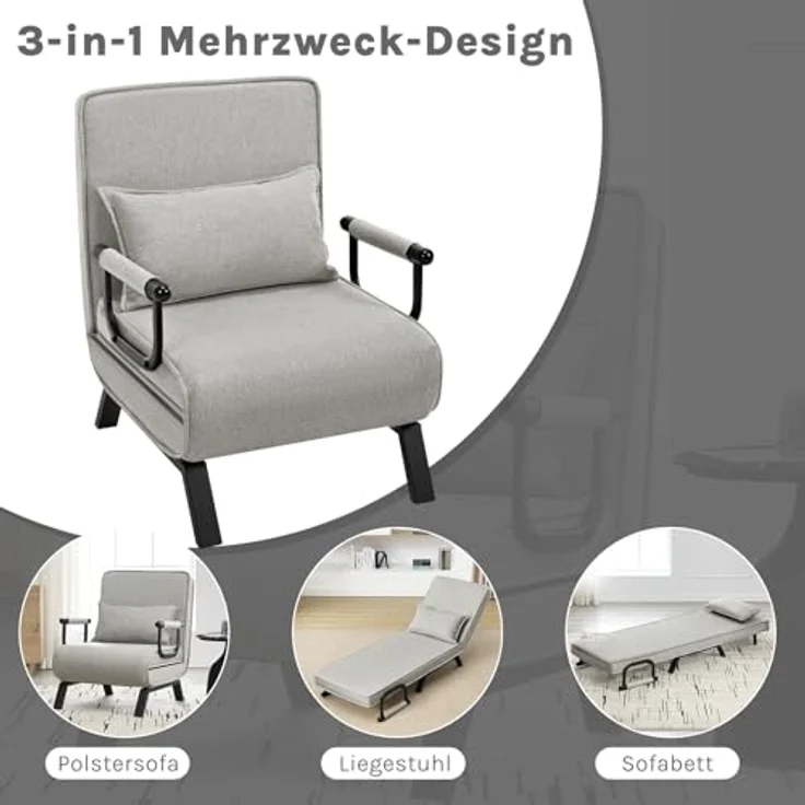 Woltu Schlafsofa, 1 Teile, Schlafsessel 3 in 1, mit Bettfunktion, Sofabett Gästebett – Bild 4