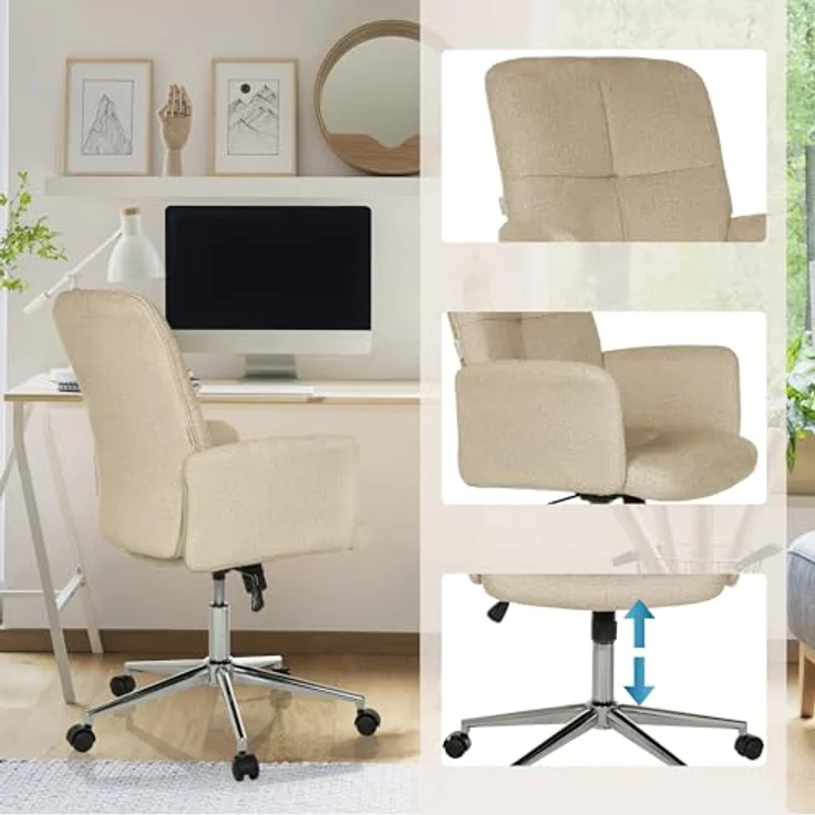 hjh OFFICE Moderner Home-Office Stuhl SOLAO 400 Schreibtischstuhl Drehstuhl mit Rollen, Wippfunktion, höhenverstellbar, gepolstert, Beige – Bild 6