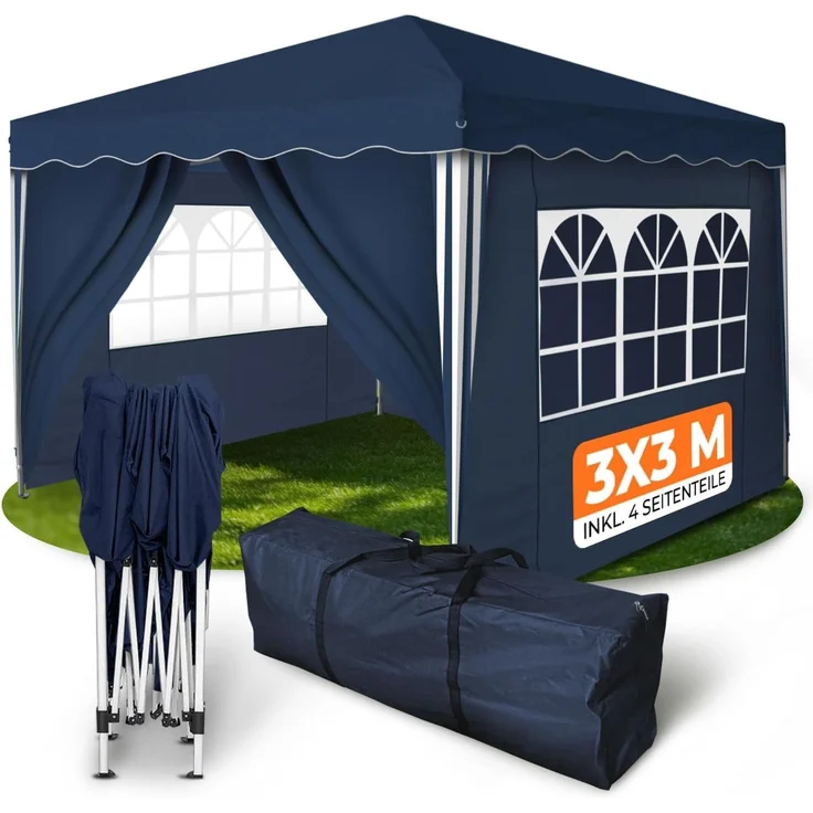 Faltpavillon 3x3 m - wasserdicht - mit 4 Seitenteilen, blau – Bild 1