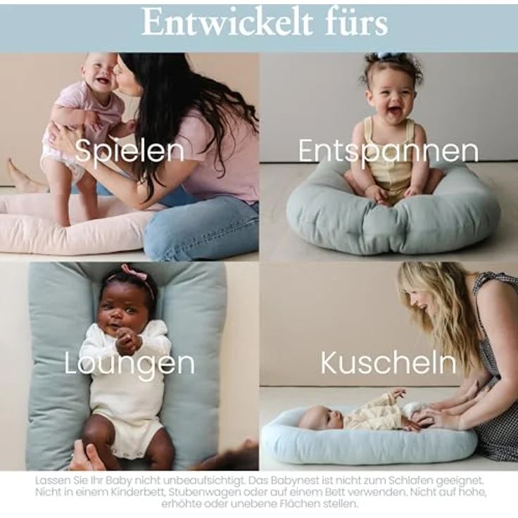 Snuggle Me® Babynest (0-9 Monate) - Premium Babynestchen Neugeborene, Weiche Bio-Baumwolle mit Fiberfill, 100% Maschinenwaschbar, Inkl. Reisetasche (Birch) – Bild 5