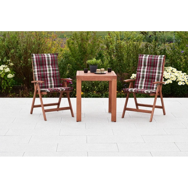 Borkum Gartenmöbel Set 5tlg, 2 Klappsessel, 2 Auflagen, Ausziehtisch 65 (130) x 70 cm, Eukalyptus – Bild 2