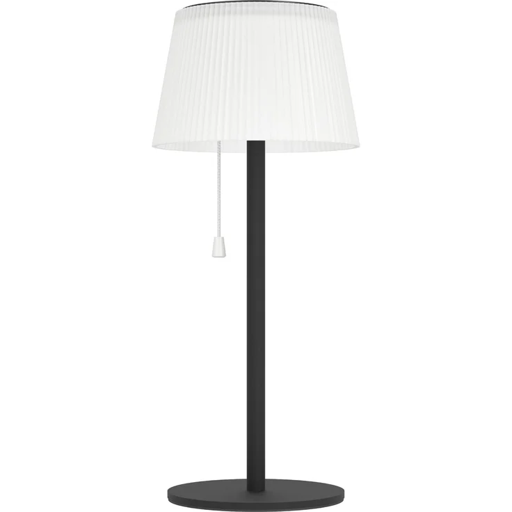 EGLO Solar Tischleuchte Scordiano, Outdoor Akku Tischlampe mit Zugschalter, kabellose Solarlampe für außen, Stahl in Schwarz, Kunststoff in Weiß, warmweiß - kaltweiß, IP44