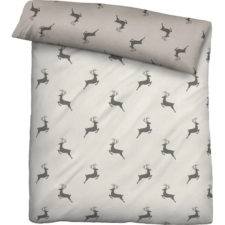 biberna 0840508 Melange-Flanell Bettwäsche HIRSCH KLEIN, kitt, 1x 155x220 cm + 1x 80x80 cm