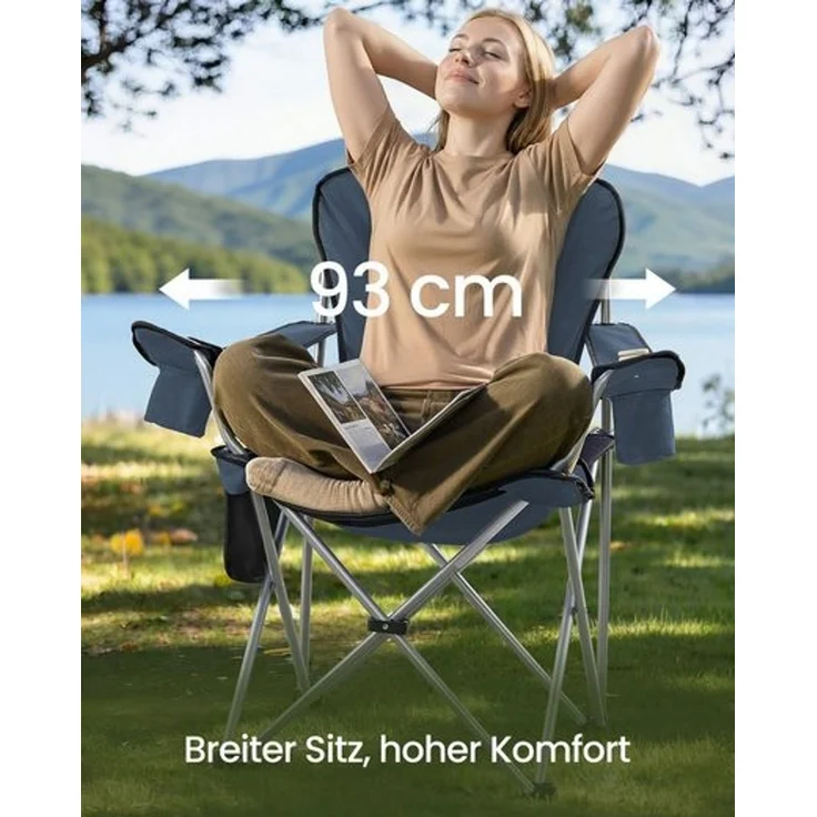 SONGMICS Campingstuhl 2er Set, klappbar, Klappstuhl, breiter Sitz, hohe Rückenlehne, Outdoor-Stuhl, tragbar, Outdoor-Stuhl, Getränkehalter, Handyhalter, Stoff-Organizer, blau-grau – Bild 3