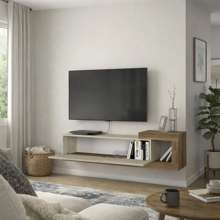 moebel17 Lowboard TV Lowboard Bliss, TV Schrank, Wandmontierte TV-Regale Mit Tür (Einzelmöbel, 1 St, Besteht aus 1 TV Lowboard), Pflegeleichte Oberfläche, Granitoptik – Bild 3