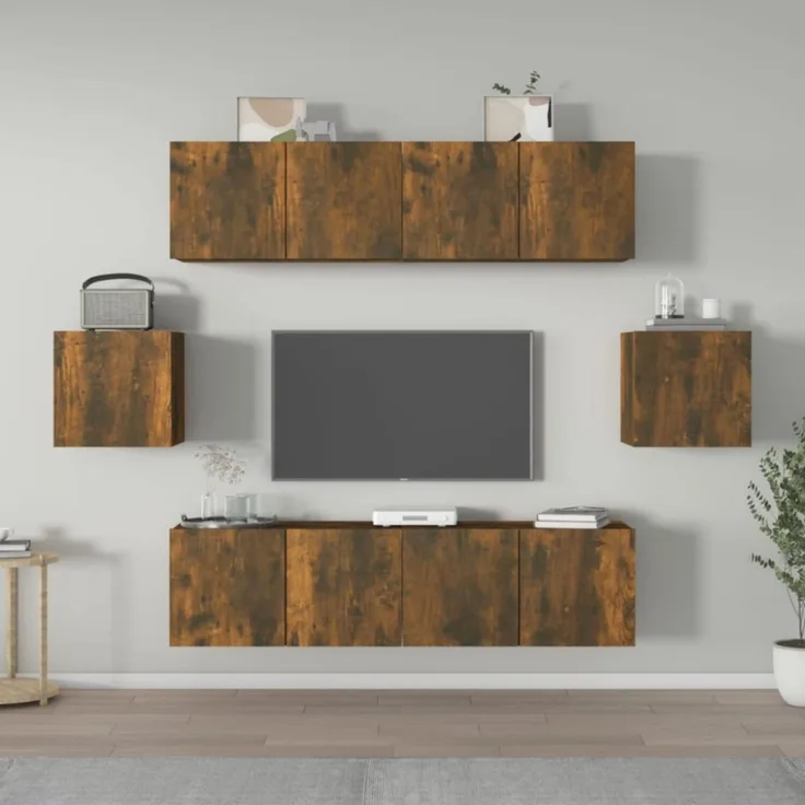 6-tlg. TV-Schrank-Set Räuchereiche Holzwerkstoff [3120266]