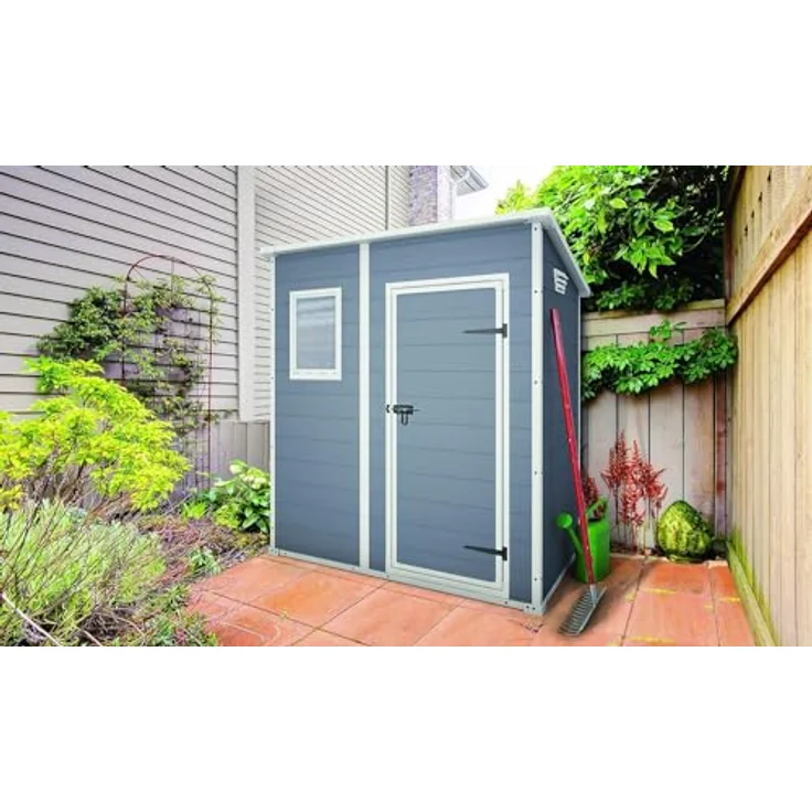 Keter Manor Pent 6x4 Gartenhaus wetterfest, Kunststoff, Outdoor, Außenmaße: BxTxH:183. 5 x 111 x 200. 5 cm, Innenmaße: 168. 5 x 97 x 154 cm, grau – Bild 8