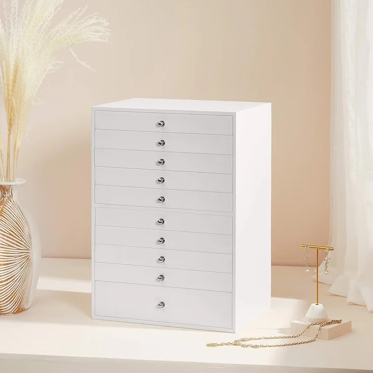 SONGMICS Schmuckkästchen, 10 Ebenen, Schmuckkasten mit Schubladen, Schmuckaufbewahrung geräumig, Schmuckschatulle modern, Geschenkidee, wolkenweiß JBC10W, Weiß – Bild 2