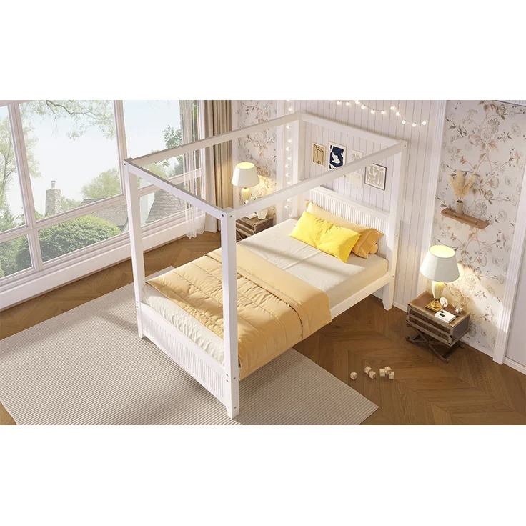 U-life Himmelbett 90x200 cm, für Jugendliche, 1. Stilvolles, 2. Modernes mit, 3. Robuste Holzkonstruktion, 5. Individuell dekorierbarer Schlafplatz, MDF, Weiß – Bild 7