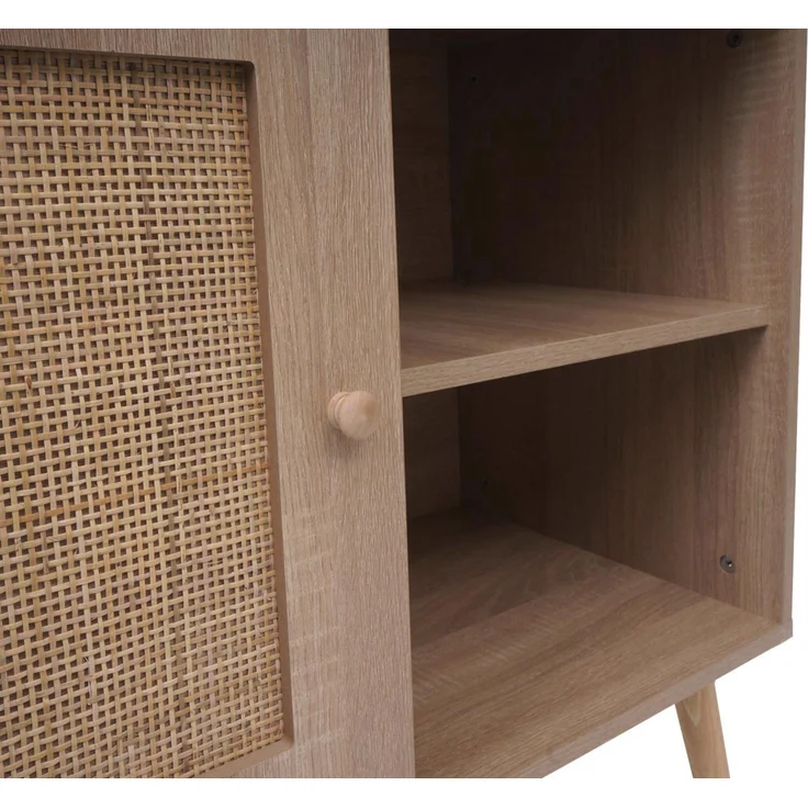 Kommode HWC-M39, Schrank Highboard, Staufach, Kubu Rattan Holz Melamin, 67 x 80 x 38 cm Eiche-Optik – Bild 5