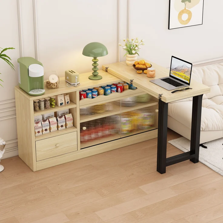 Klappbarer Esstisch mit Stauraum & 360° Drehfunktion, 73,5x40x120 cm, Natur/Schwarz – Bild 4