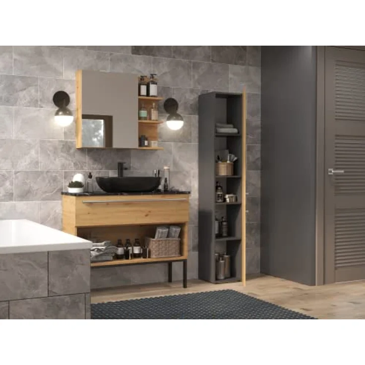 ibonto Hochschrank Badezimmerschrank mit langen Türen - Platzsparender Badschrank – Bild 5