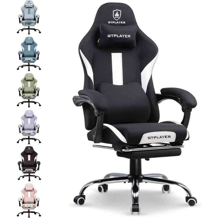 GTPLAYER Gaming-Stuhl Ergonomischer Gaming Sessel Schreibtischstuhl Gamer Stuhl aus Stoff, Federsitzkissen mit Fußstütze – Bild 1