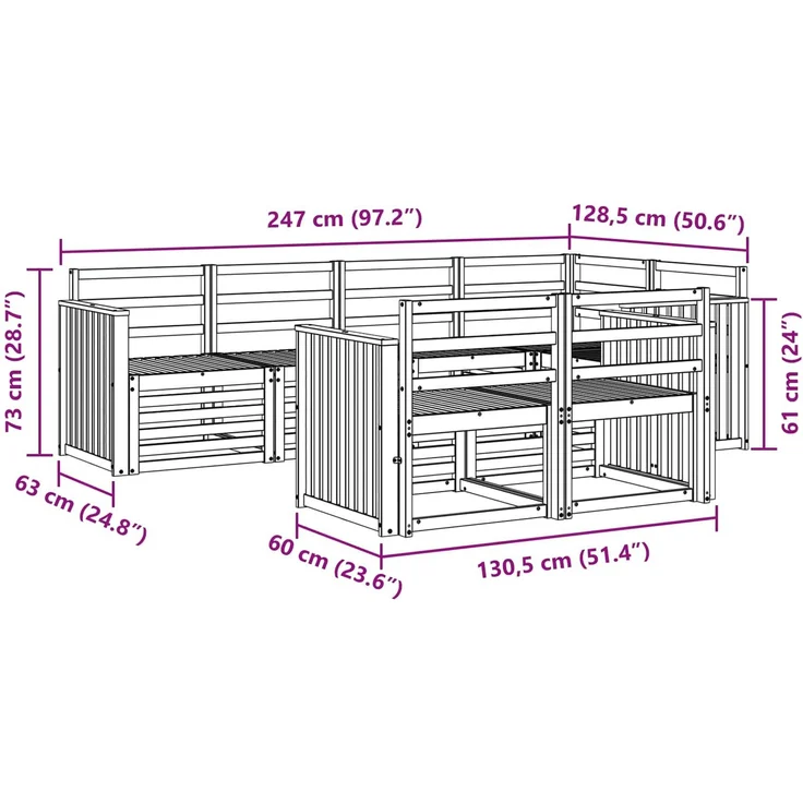 vidaXL Outdoor-Sofagarnitur 7 stk. 7-Sitzer Weiß Massivholz Akazie 3391989 – Bild 6