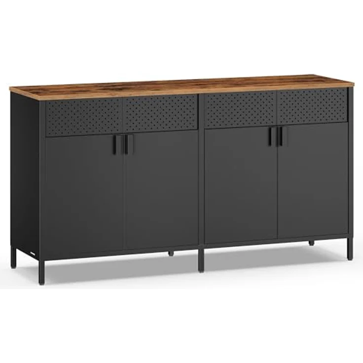SONGMICS Aufbewahrungsschrank, Metallschrank, mit 4 Türen, Magnetverschluss, Verstellbarer Einlegeboden, Stahlgestell, 40 x 141 x 76 cm, tintenschwarz-vintagebraun LSC205BD01 – Bild 2