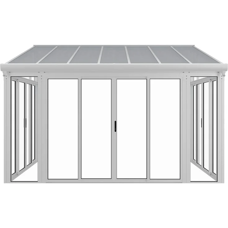 Juskys Wintergarten 12 m² - mit kristallklaren Wänden, Doppel-Schiebetüren & UV-Schutz - wasserdicht & winterfeste Überdachung aus Aluminium - Weiß – Bild 2