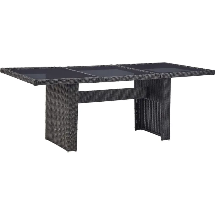 Gartentisch, Esstisch, Küchentisch Schwarz 200 x 100 x 74 cm Glas und Poly Rattan