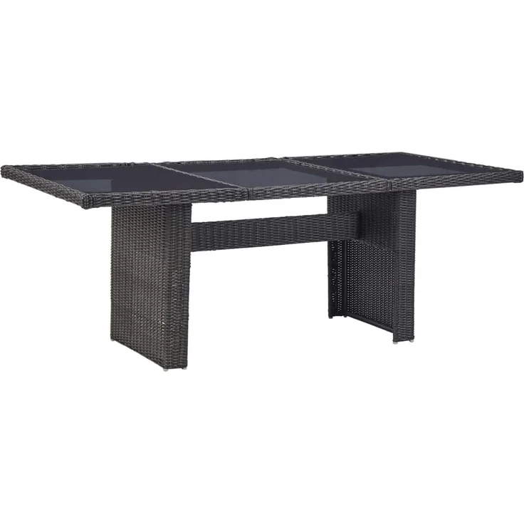 Gartentisch, Esstisch, Küchentisch Schwarz 200 x 100 x 74 cm Glas und Poly Rattan – Bild 1