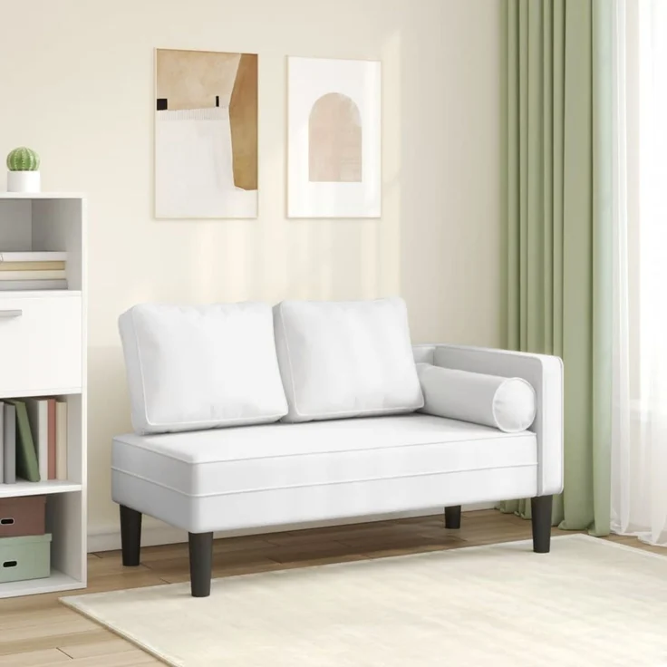 vidaXL Chaiselongue mit Kissen, Weiß Kunstleder, 116,5 x 62 x 57,5 cm – Bild 1