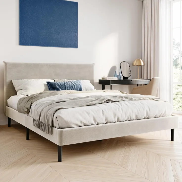 Home Collective Polsterbett 140x200 und 160x200 cm mit Lattenrost und weichem Bezug, Bettgestell (Doppelbett mit gepolstertem Kopfteil, robustes Gestell, hoher Liegekomfort), 160x200 cm, Beige, Cordbezug