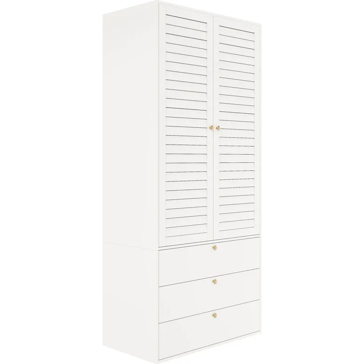 CHICFURN Kleiderschrank 90x200x50 cm aus Holzwerkstoff mit Lamellentüren und 3 Schubladen – Weiß – Bild 7