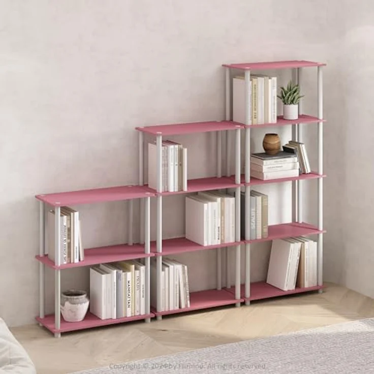 Furinno 5-Ebenen Mehrzweck-Regal, holz, Rosa/Weiß, 29. 46x59. 94x145. 8 cm – Bild 3