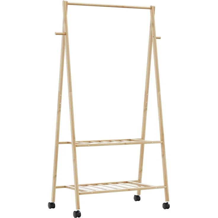vidaXL Kleiderständer mit Ablagen und Rollen 96x45,5x155,5 cm Bambus 4008907 – Bild 5