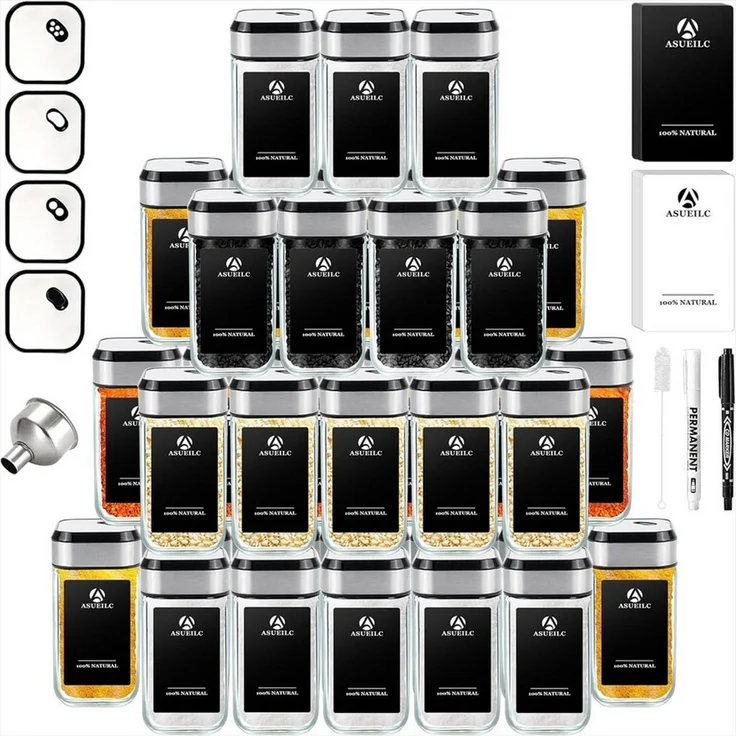 KingLux Gewürzbehälter 360° Rotation 120ml Gewürzgläser Eckig Set, Drei Kaliber, borosilikatglas, (Set, 35-tlg) – Bild 1