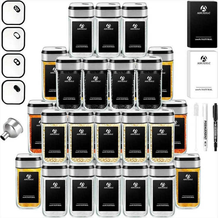 KingLux Gewürzbehälter 360° Rotation 120ml Gewürzgläser Eckig Set, Drei Kaliber, borosilikatglas, (Set, 35-tlg)