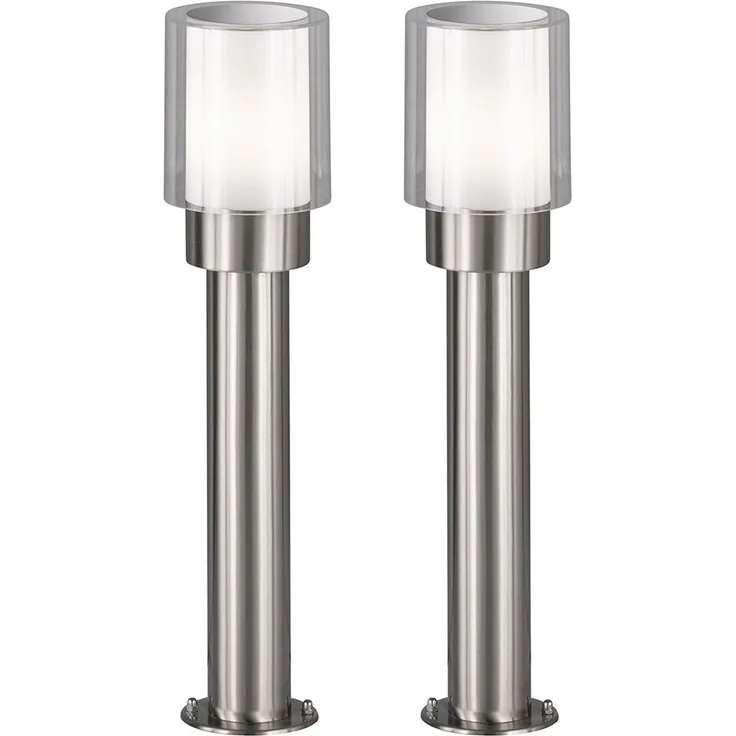 2er Set Stehleuchte, Edelstahl, silber, weiß, H 50 cm