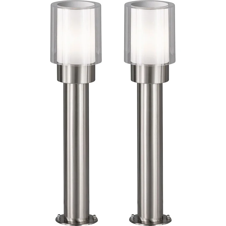 2er Set Stehleuchte, Edelstahl, silber, weiß, H 50 cm – Bild 1