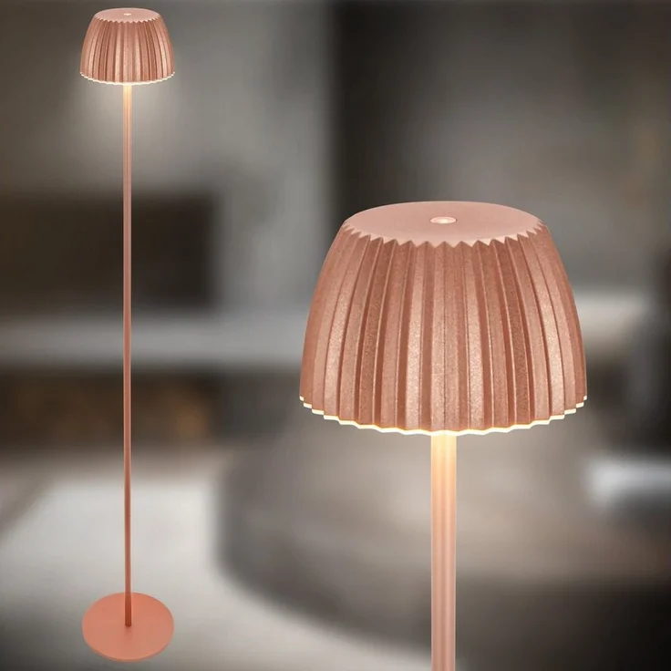 BRILONER - Riffle LED Stehlampe kabellos IP44 mit Touch, dimmbar, Memoryfunktion, Akku tauschbar, Akku Stehleuchte, Leselampe, Wohnzimmerlampe, German Design Award Winner, 19x124 cm, Kupferfarben – Bild 2
