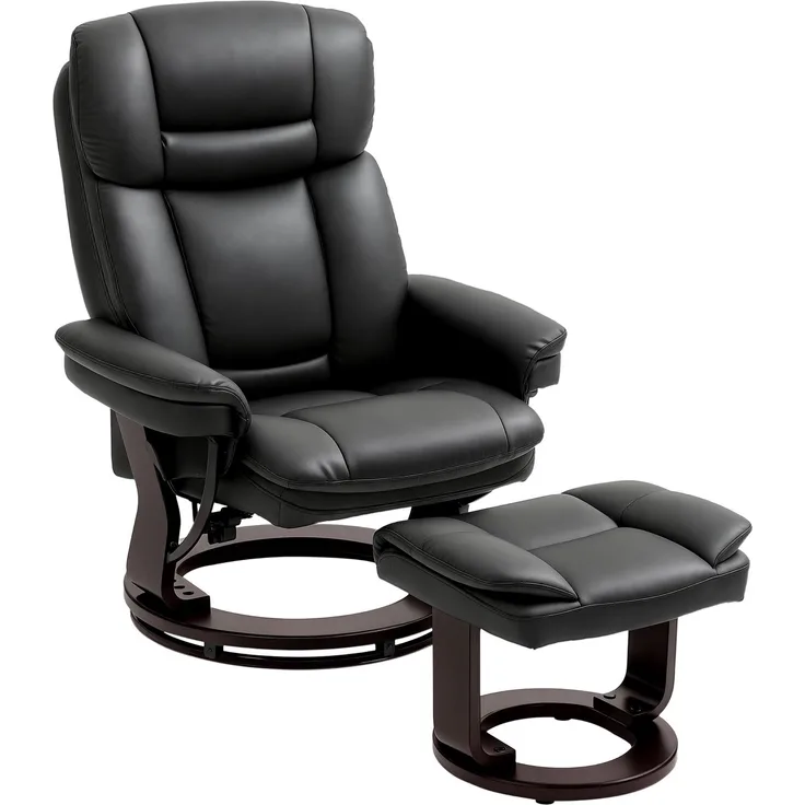 MELAYR, Relaxsessel mit Fußhocker, Verstellbarer Sessel, Kunstleder-Bezug, 86 x 83 x 107 cm, Schwarz