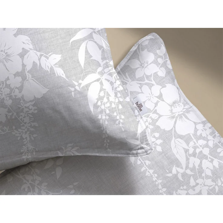 Zohome Cotton Bettwäsche 155x220 Ibisco di Lino Dove Grey Blumen weiß silber – Bild 6
